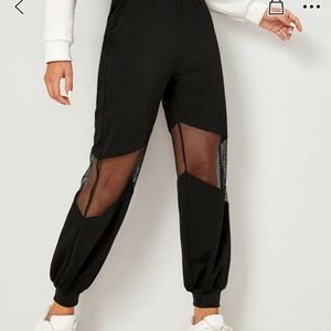 SHEIN Letter Graphic Waist Mesh Insert Pants